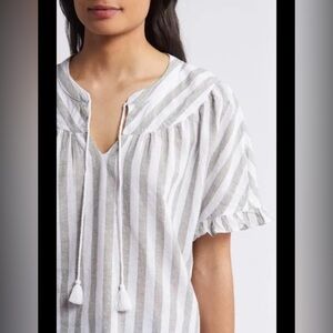 beachlunchlounge Beige and White Striped Blouse